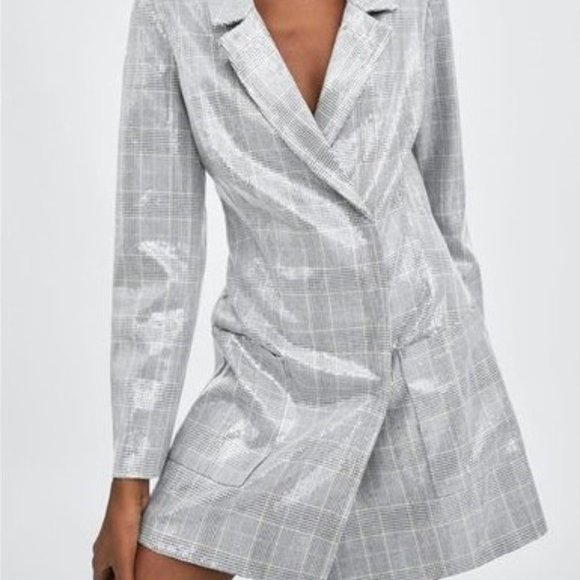 Zara NWT Grey Sequin Blazer Dress XS - Picture 3 of 3